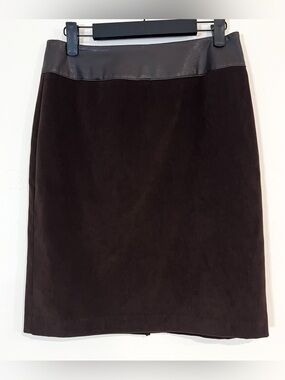 Vintage Ingenuity Faux Leather Knee Length Skirt Brown Size 6 Business Office